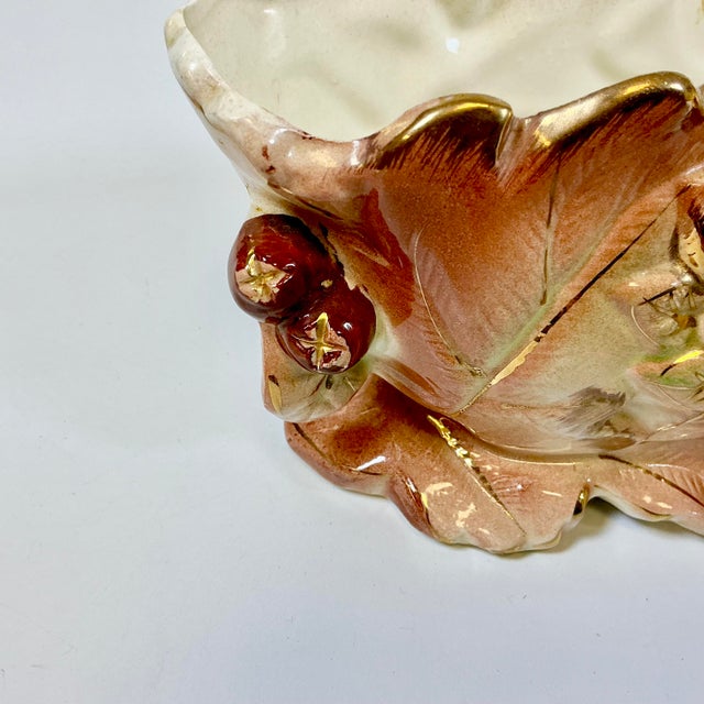 1940s Vintage Boho Chic Rustic Art Deco Ceramic Fall Pomegranate Planter For Sale - Image 4 of 15