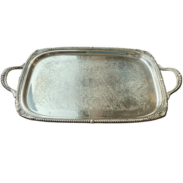 Rogers Silverplated Butler’s Buffet Serving Platter Footed With Handles For Sale - Image 11 of 16