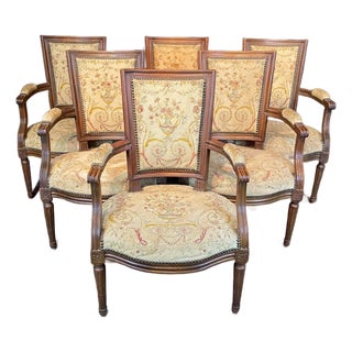 French Louis XVI Armchairs or Fauteuils With Original Aubusson Tapestry -Set of 6 For Sale