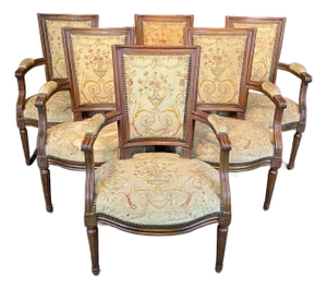 French Louis XVI Armchairs or Fauteuils With Original Aubusson Tapestry -Set of 6