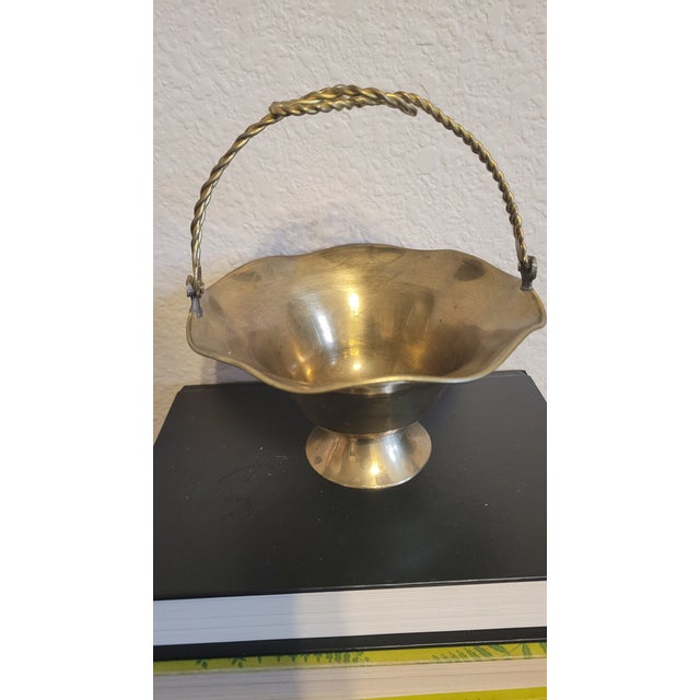 Vintage Small Brass Basket With Swivel Handle For Sale - Image 9 of 10