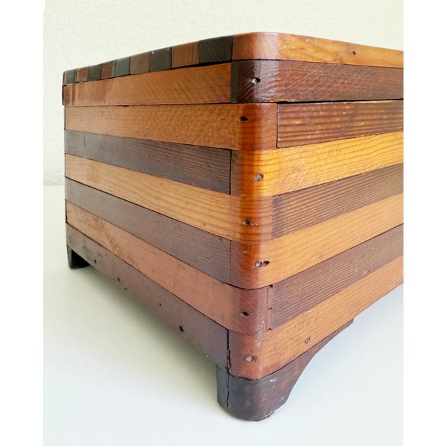 Large Antique Folk Art Wood Box For Sale - Image 4 of 8