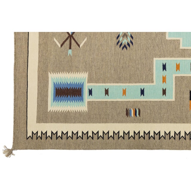 Modern Navajo-Style Handmade Wool Area Rug - Geometric Turquoise & Earth Tones For Sale - Image 10 of 11