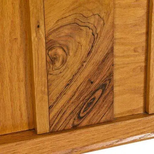 Oak Wall Mirror and Console Table Set With Parquet Top and Gold Trim For Sale - Image 11 of 12