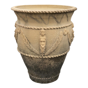 Vintage Italian Neoclassical Style Terracotta Garden Planter With Caryatid Reliefs