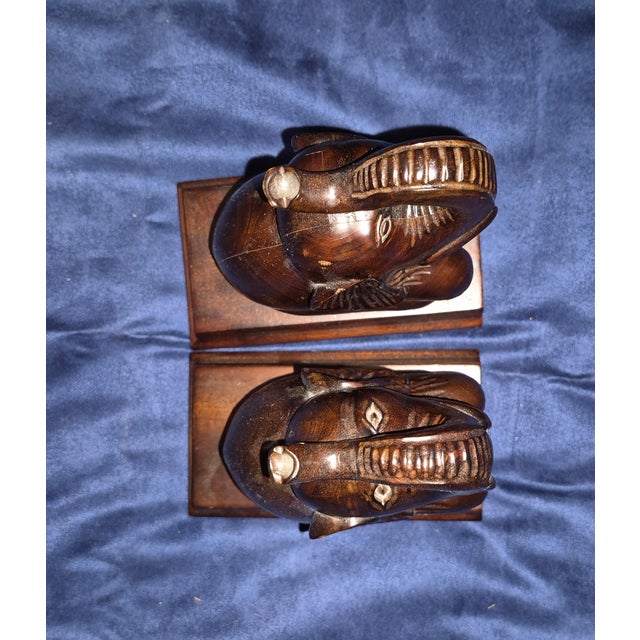 Mid-Century Modern Vintage Hand-Carved Hardwood Elephant Bookends Fd For Sale - Image 3 of 8