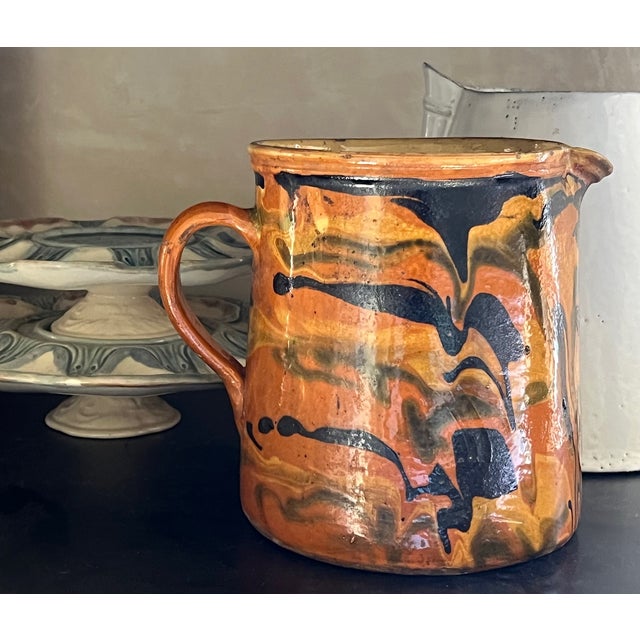 Large 19th Century French Provincial Jaspe Pitcher, Hand-Painted For Sale - Image 4 of 11