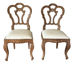 Pair of Anglo-Indian Bone-Inlaid Teakwood Side Chairs Mughal Revival