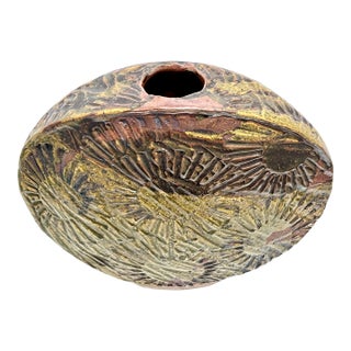 1970s Studio Art Pottery Disc Sculptural Vase Signed by Aleph Hammer For Sale