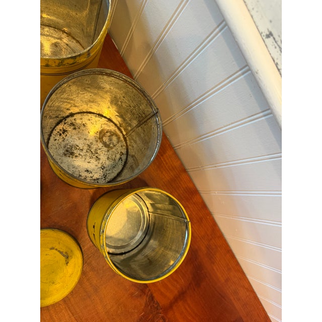 Early 20th Century Bright Yellow Enamel Flour, Sugar, Coffee & Tea Kitchen Canisters – Set of 4 For Sale - Image 14 of 17