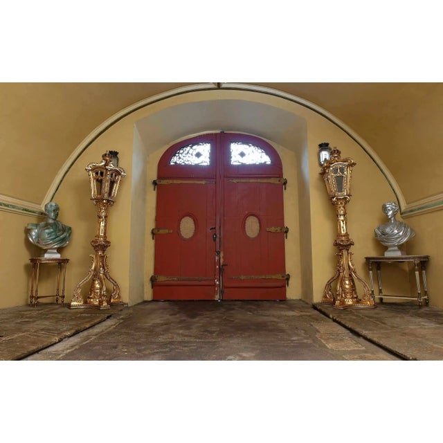 Gold Lanterns on Carved Legs, Set of 2 For Sale - Image 4 of 12
