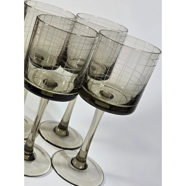 Geometric Etched Wine Goblets- Set of Four For Sale - Image 4 of 10