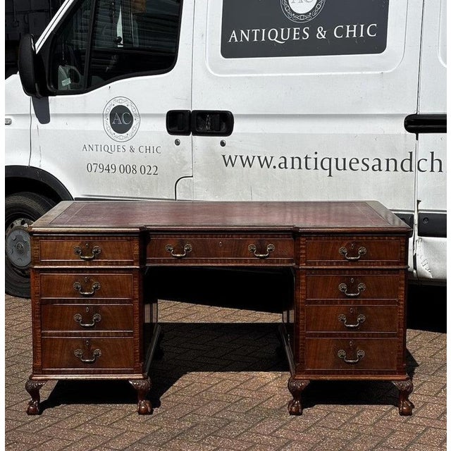Large Mahogany Twin Pedestal Desk For Sale - Image 3 of 16