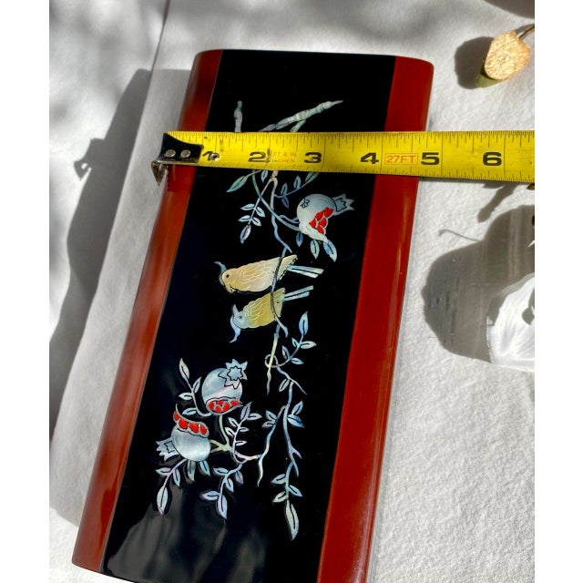 Japanese Black Lacquer Smoking Box Mother-of-Pearl Birds & Pomegranates - Mid 20th Century For Sale - Image 15 of 16
