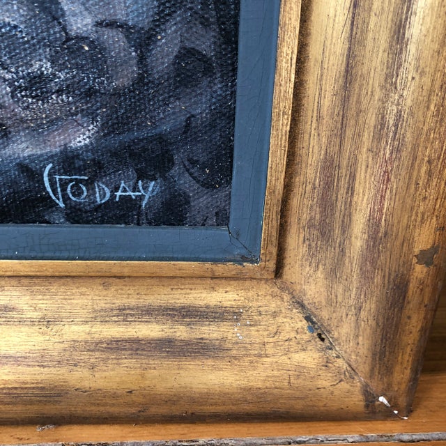 Textile Vintage 1958 Portuguese Portrait Original Oil Painting of a Woman For Sale - Image 7 of 12