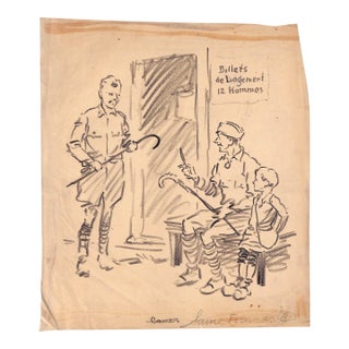 Paul Brown Military Officer Pencil Drawing For Sale