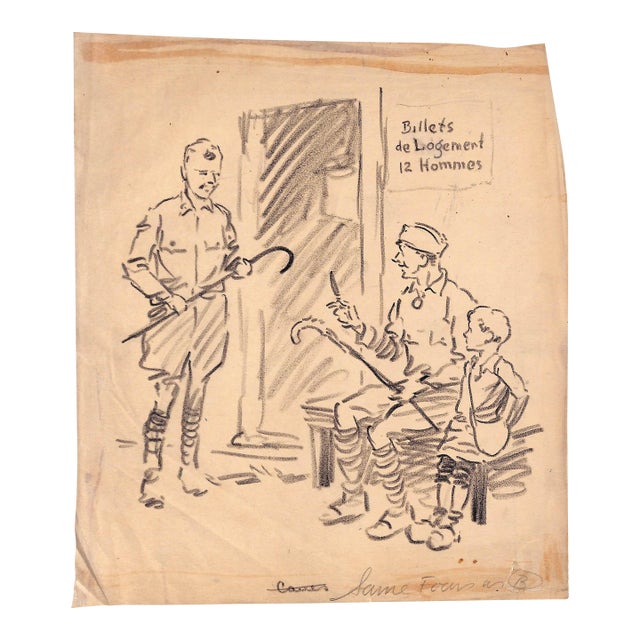 Paul Brown Military Officer Pencil Drawing For Sale