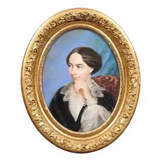 Unknown, Female Portrait, Crayons on Cardboard, Framed For Sale