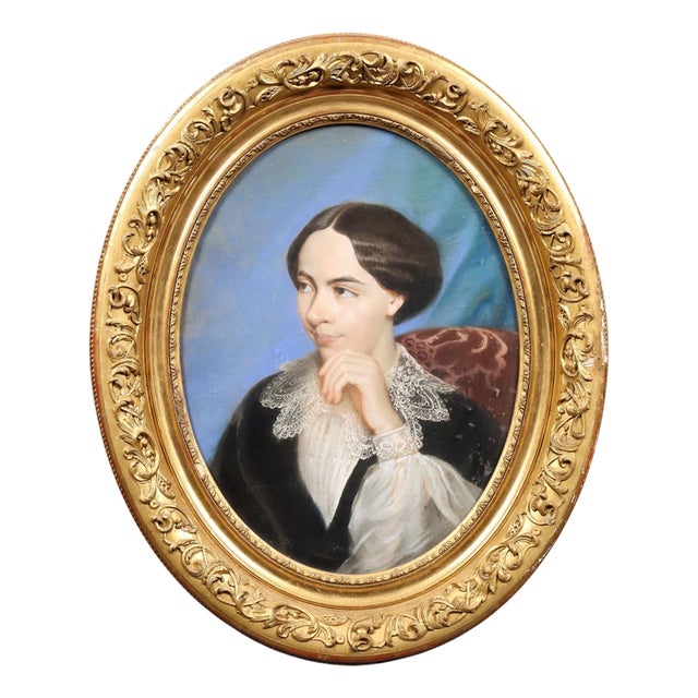 Unknown, Female Portrait, Crayons on Cardboard, Framed For Sale