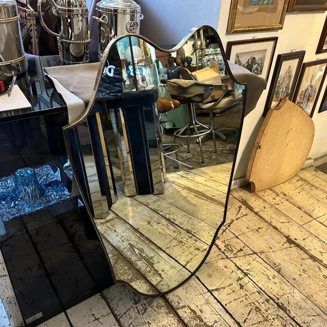 1950s Gio Ponti Style Mid-Century Modern Solid Brass Italian Big Wall Mirror For Sale - Image 9 of 12