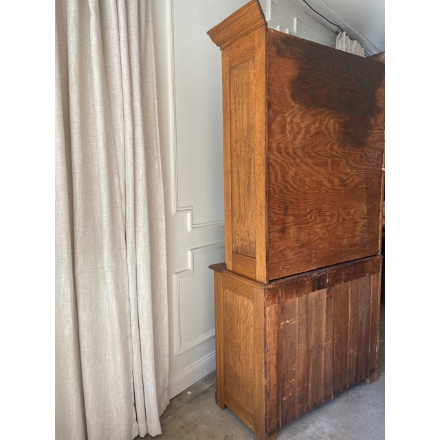 Mid 20th Century Oak Stepback Cupboard & Glass Display Hutch For Sale - Image 17 of 18