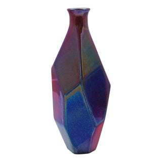Blue Faceted Vase Bottle For Sale