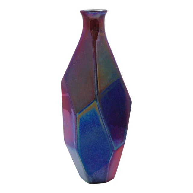 Blue Faceted Vase Bottle For Sale