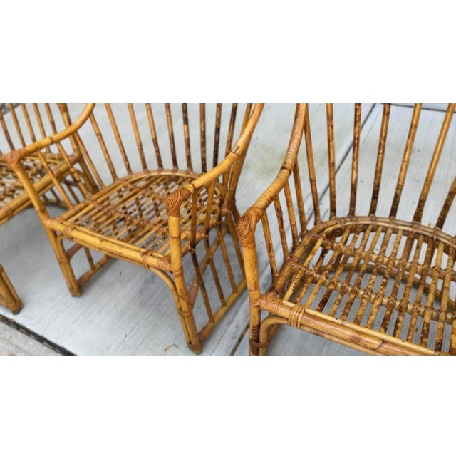 Mid 20th Century Vintage Set/4 Tortoise Rattan Bamboo Peacock Dining Chairs For Sale - Image 5 of 8
