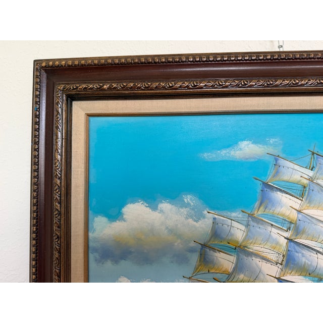 Original Signed Oil Painting Sailing Ship at Sea Maritime Seascape Framed For Sale - Image 4 of 12