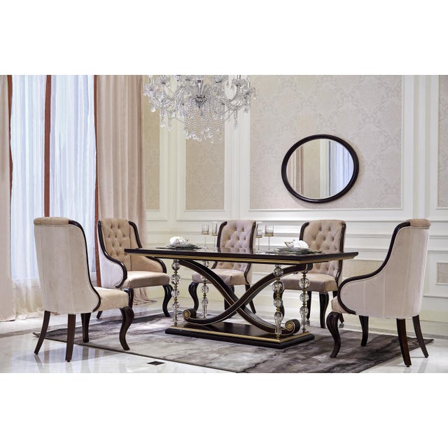 Hollywood Regency Luxury Walnut Burl & Gold Trestle Dining Table With Sculptural Pedestal Base For Sale - Image 3 of 4