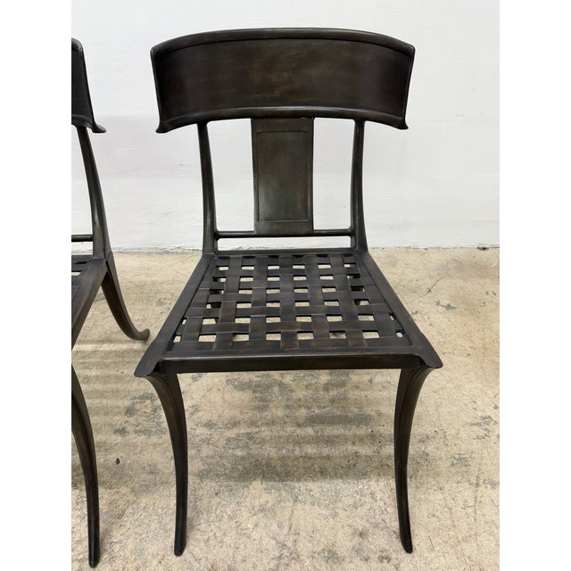 Michael Taylor Bronzed Klismos Garden Chairs With Leather Cushions, 1990s For Sale - Image 12 of 18