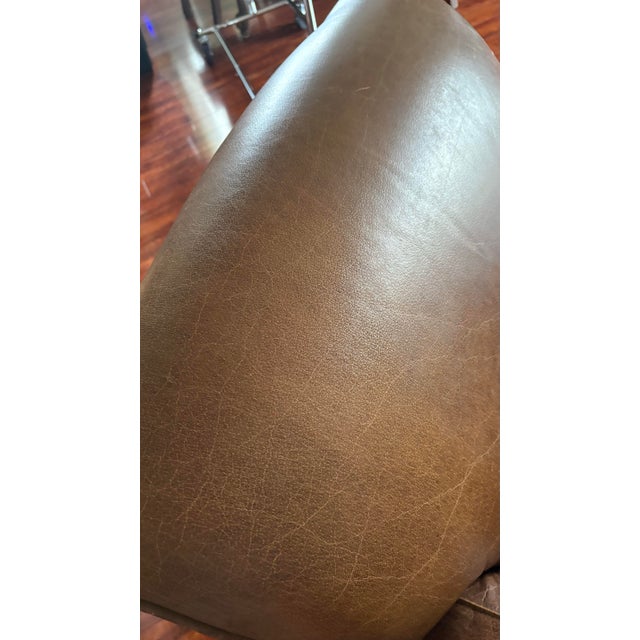 Mitchell Gold 1930s Style Leather Manhattan Club Chair and Ottoman For Sale - Image 9 of 11