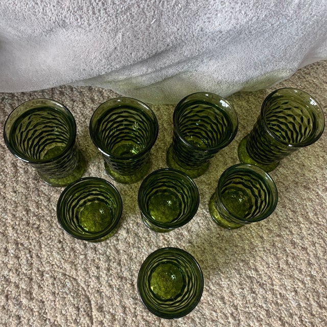 Indiana Glass Company 1960s Mid Century Modern Indiana Glass Whitehall Cubist Avacado Green - Set of 8 For Sale - Image 4 of 5
