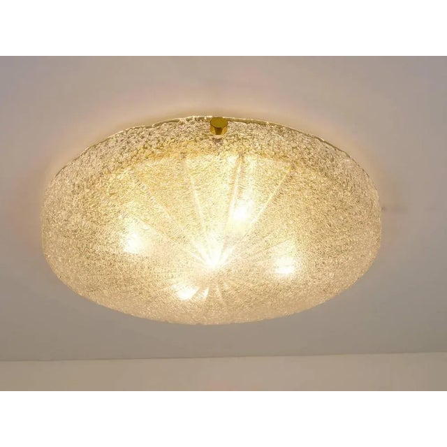 Textured Glass and Brass Flush Mount attributed to Carl Fagerlund for Orrefors, Sweden, 1950s For Sale - Image 9 of 11