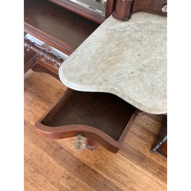 Antique Anglo-Indian Carved Hardwood Marble Top Vanity Dressing Table For Sale - Image 15 of 17