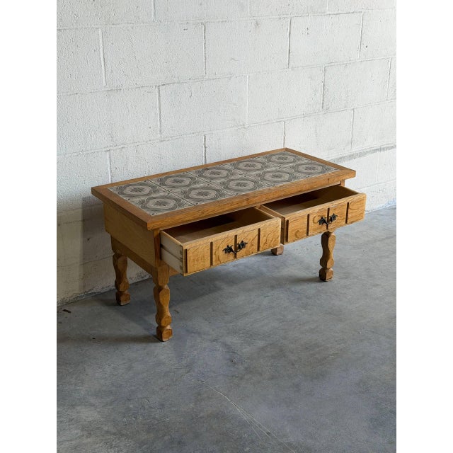 Brown Vintage Danish Oak Tile Top Entry Table Bench by Henning Kjærnulf For Sale - Image 8 of 10