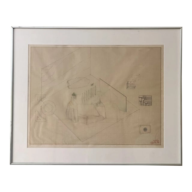 1978 Abstract Drawing by French Architect Antoine Grumbach For Sale