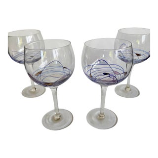 1990s Artland “Helios” Balloon Wine Glasses – Multicolor Mosaic - Set of 4 For Sale