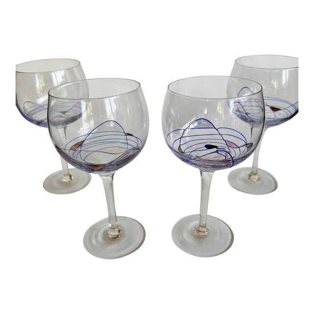 1990s Artland “Helios” Balloon Wine Glasses – Multicolor Mosaic - Set of 4 For Sale