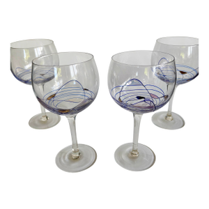 1990s Artland “Helios” Balloon Wine Glasses – Multicolor Mosaic - Set of 4