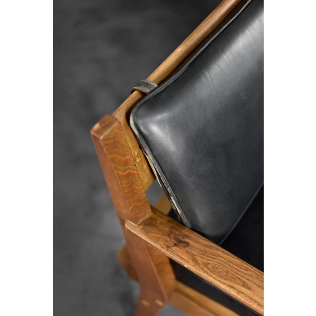 Mid-Century Modern German Oak and Black Leather Sofa, 1960s For Sale - Image 17 of 18