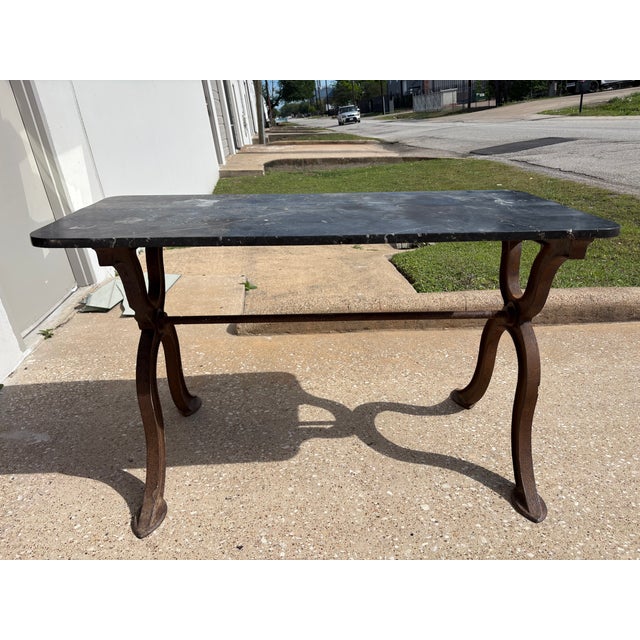 19th Century French Cast Iron Work Table. Offered is a handsome heavy gauge French cast iron Industrial work table with a...