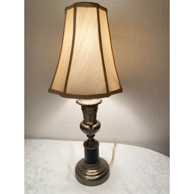 Metal Neoclassical Vintage Trophy Cup Urn Style Bronze & Black Lamp Excellent Condition For Sale - Image 7 of 13