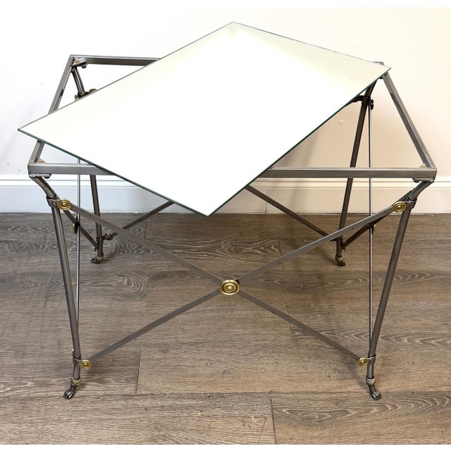 Late 20th Century Maison Jansen Style French Neoclassical Steel & Brass Mirrored Gueridon Table For Sale - Image 5 of 13