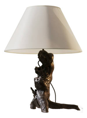 Modern Brutalist Rustic Wild Wood Table Lamp, France, 1960s