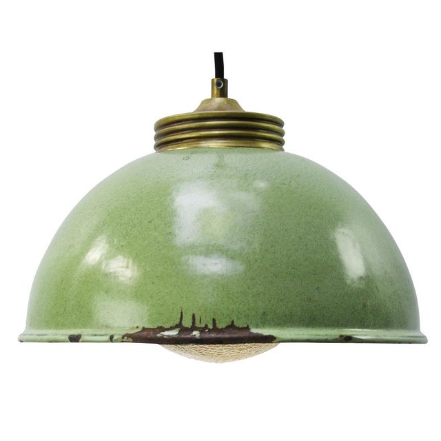 Vintage Pendant Light in Brass, Enamel, and Frosted Glass For Sale - Image 6 of 6