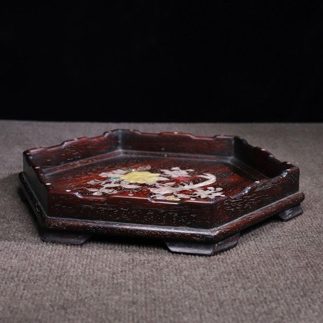 Rosewood Hexagonal Tray Inlaid With Mother-of-Pearl For Sale - Image 4 of 10