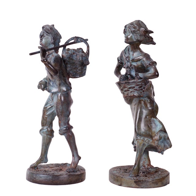 Grape Picker Moreau S Vendangeur And Vendangeuse Bronze Sculptures A Pair Chairish