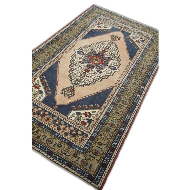 1960s 1960s Vintage Pink & Blue Rug For Sale - Image 5 of 7