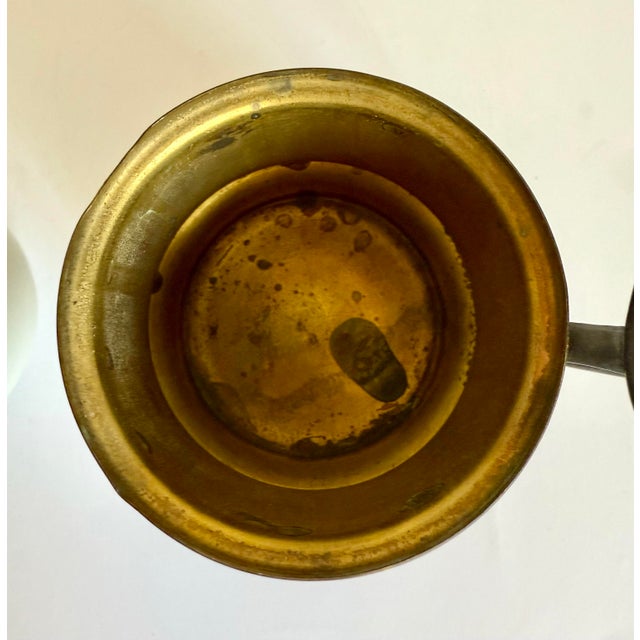 Antique Brass Shaving Mug With Milk Glass Liner & Silver-Toned Shield Cartouche For Sale - Image 9 of 11